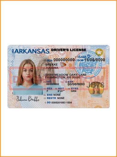 Arkansas Drivers License PSD Template front