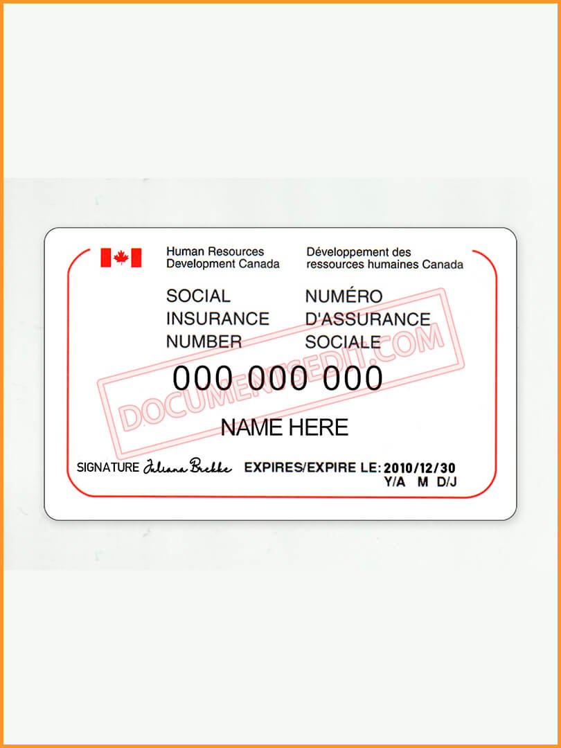 Canada SIN Card Template Documents Edit