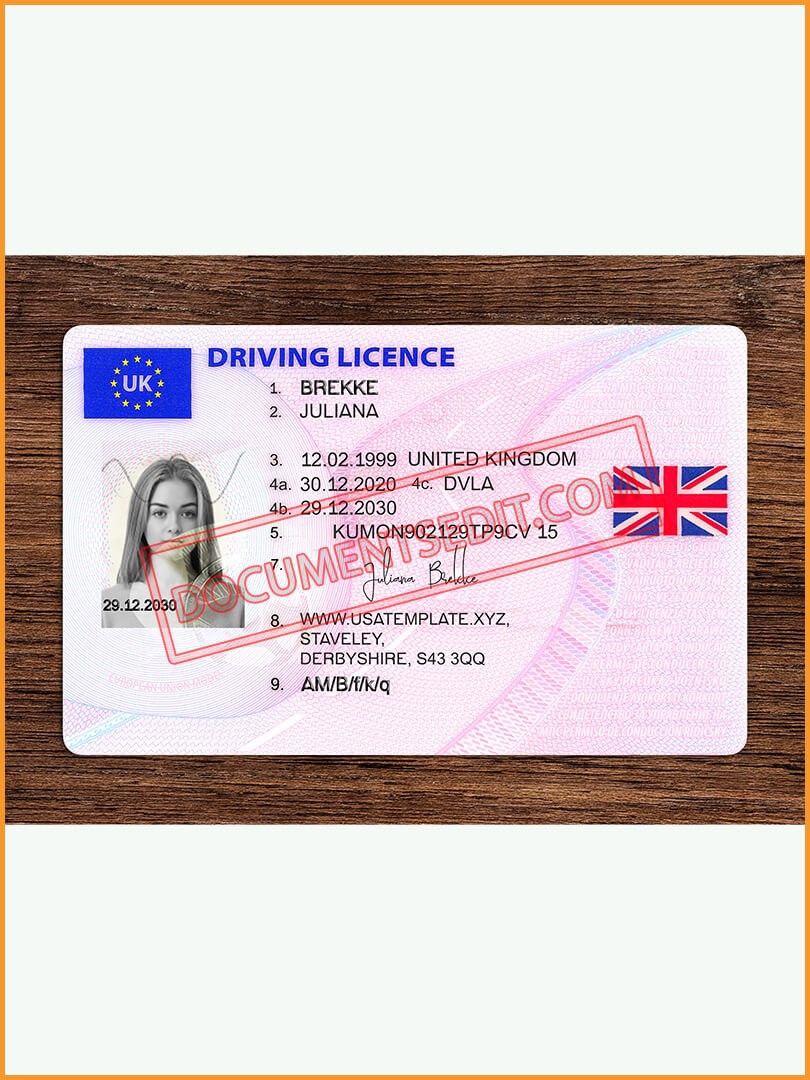 UK Driver License PSD Template Documents Edit