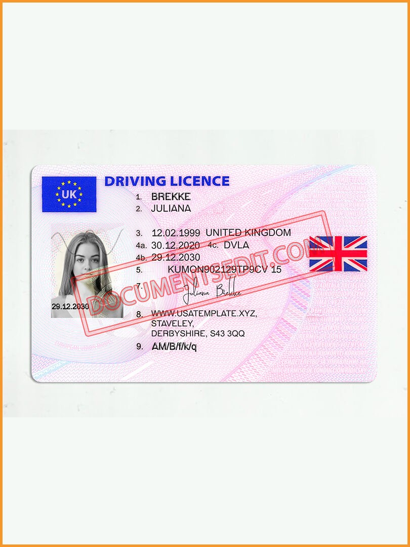 UK Driver License PSD Template Documents Edit