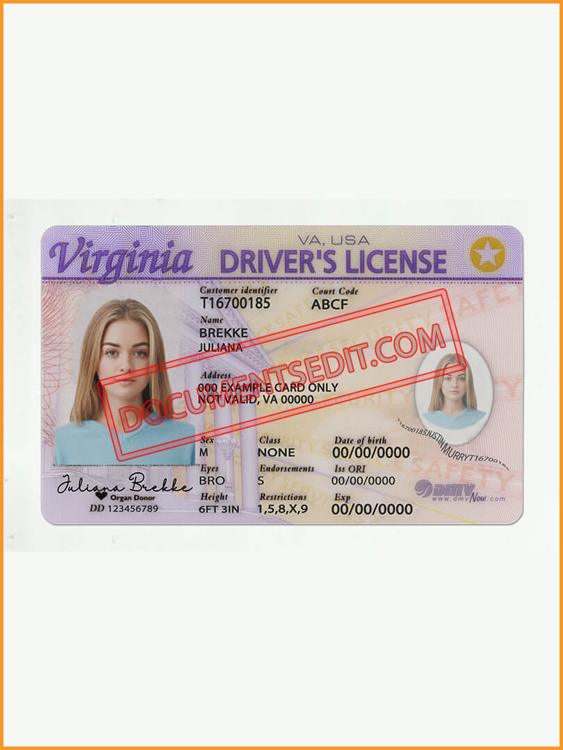 Virginia Drivers License PSD Template Documents Edit