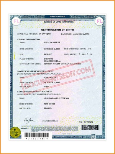 Birth Certificate Documents Edit