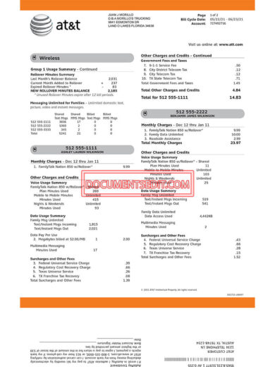 Utility Bill | AT&T | Wireless Statement