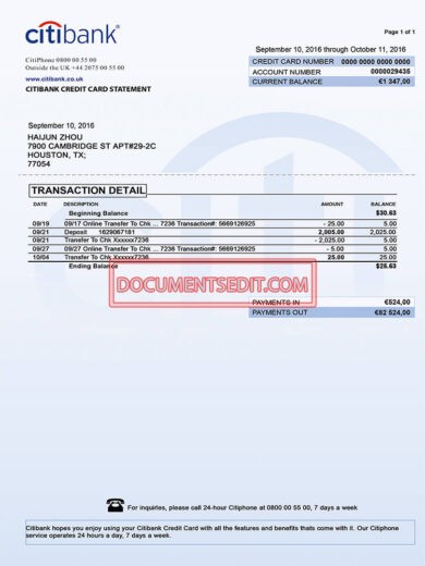 Bank Statement - Documents Edit