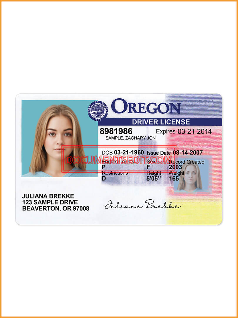 Oregon Drivers License Template (V1) Documents Edit