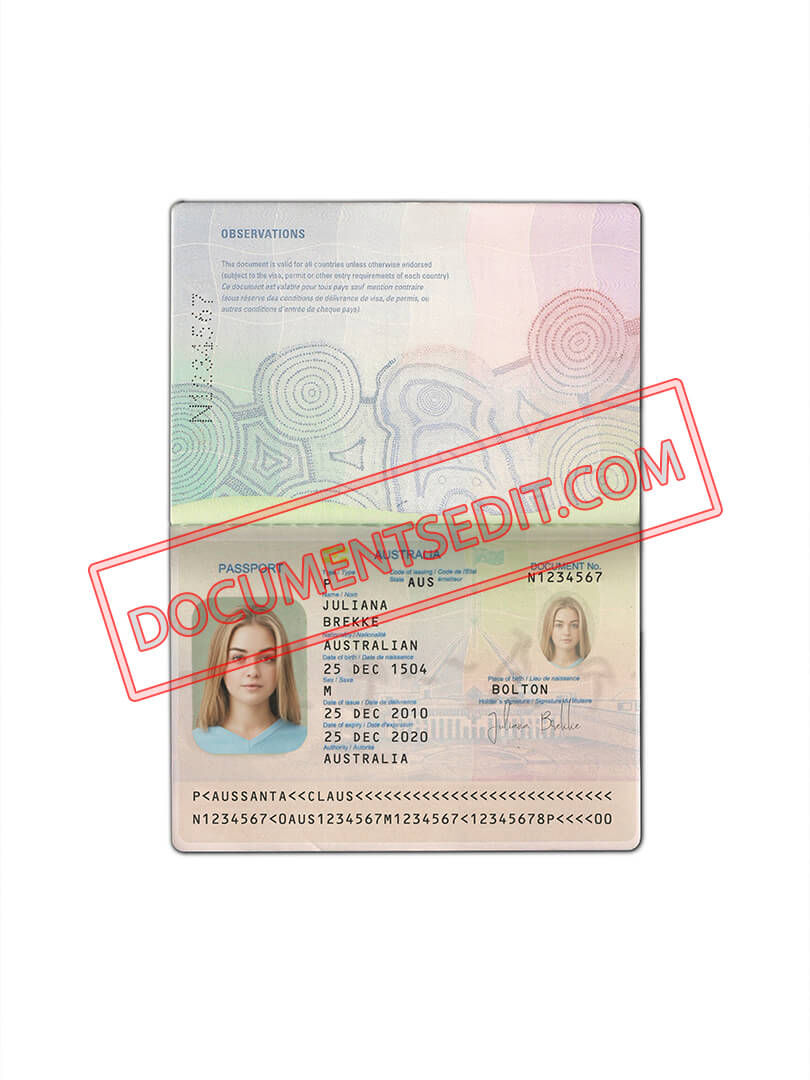 Australia Passport Template V1 Documents Edit 0087