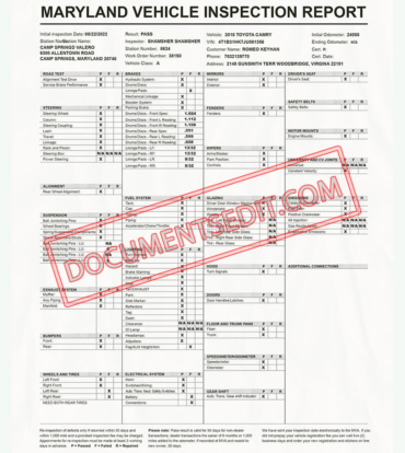 Maryland Vehicle Inspection Report