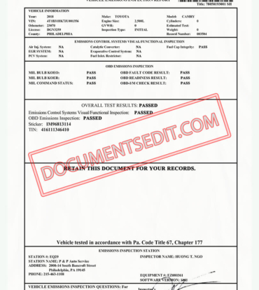 Vehicle Emissions Report