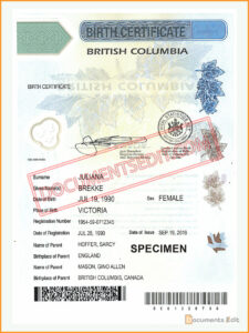 British Columbia Birth Certificate