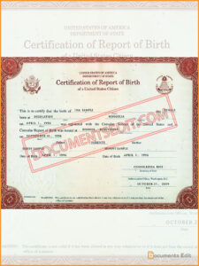 Certification of Report of Birth Template