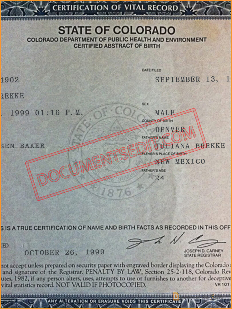 Colorado Birth Certificate Template Documents Edit