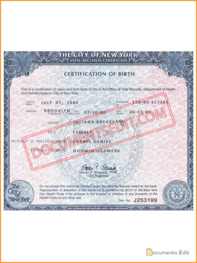 New York Birth Certificate