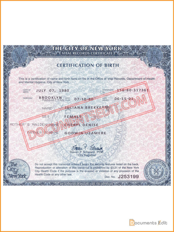 New York Birth Certificate – Documents Edit