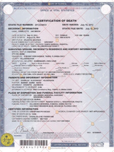 Florida Death Certificate