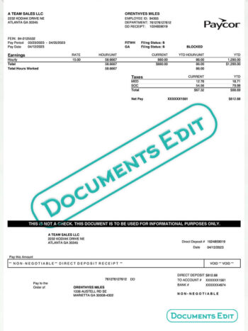 Paycor Paystub Statement